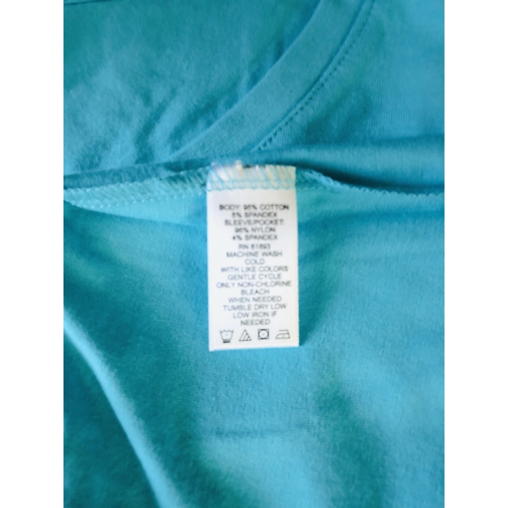 D & CO Round Neck Top w/t Lace Short Sleeves & Pockets Clear Aqua Blue Sz 1X NEW - Picture 6 of 7
